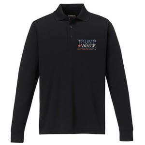 Trump Vance 2024 Retro Featuring Trump And Jd Vance Performance Long Sleeve Polo