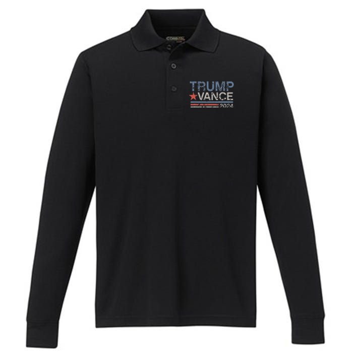 Trump Vance 2024 Retro Featuring Trump And Jd Vance Performance Long Sleeve Polo