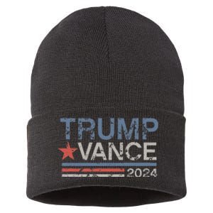 Trump Vance 2024 Retro Featuring Trump And Jd Vance Sustainable Knit Beanie