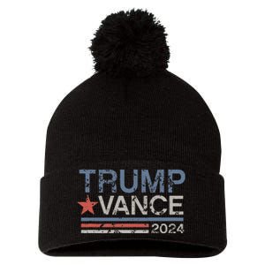 Trump Vance 2024 Retro Featuring Trump And Jd Vance Pom Pom 12in Knit Beanie