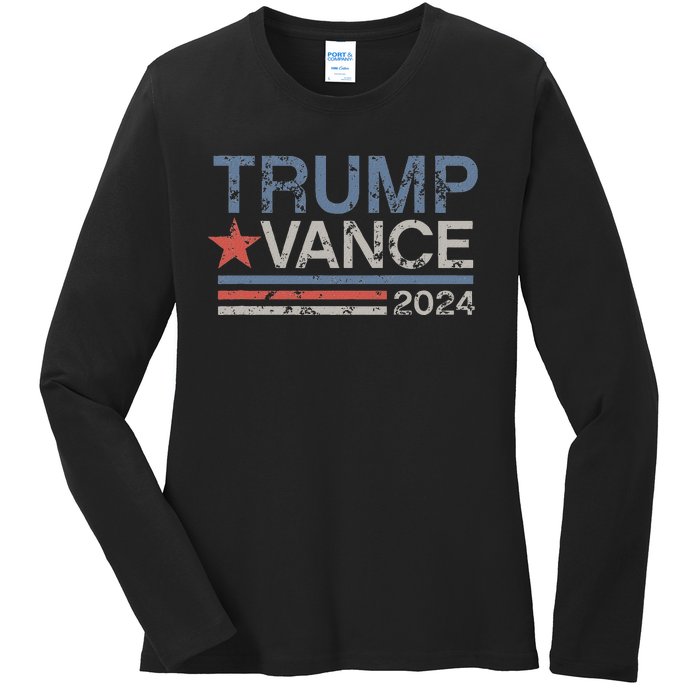 Trump Vance 2024 Retro Featuring Trump And Jd Vance Ladies Long Sleeve Shirt