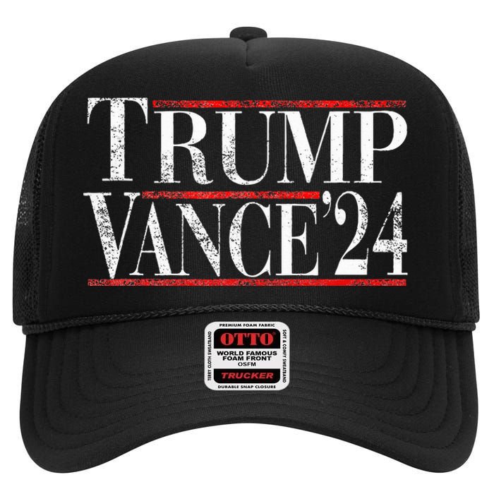 Trump Vance 24 Vintage Retro 2024 High Crown Mesh Back Trucker Hat