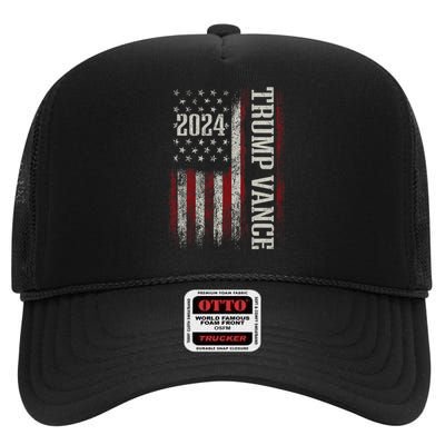 Trump Vance 2024 President Trump Supporter Re Election High Crown Mesh Back Trucker Hat