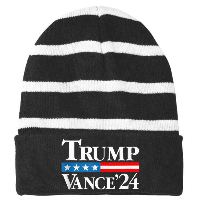 Trump Vance 2024 For President Vp Usa Election Patriotic Striped Beanie with Solid Band