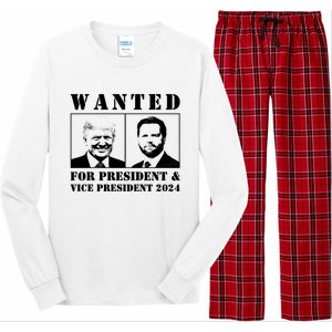 Trump Vance 2024 Wanted For President & Vice President 2024 Trump Vance Maga Long Sleeve Pajama Set