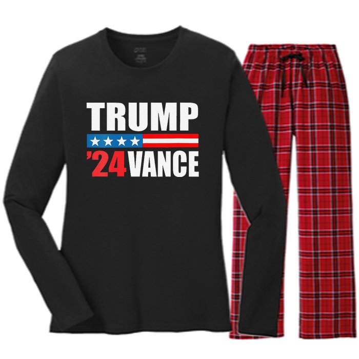 Trump Vance 2024 For President Vp Usa Election Patriotic Women's Long Sleeve Flannel Pajama Set 