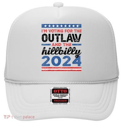 Trump Vance 2024 Donald J.D. Outlaw And The Hillbilly High Crown Mesh Back Trucker Hat