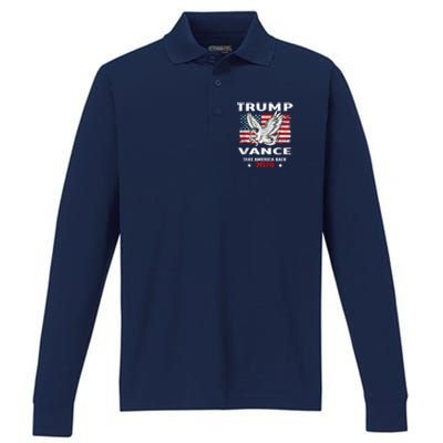 Trump Vance 2024 Eagle Usa Flag Print Performance Long Sleeve Polo