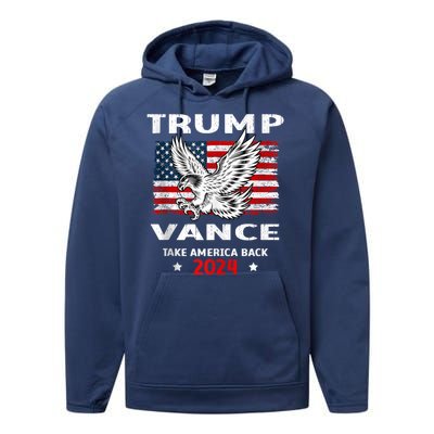 Trump Vance 2024 Eagle Usa Flag Print Performance Fleece Hoodie