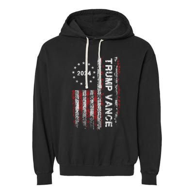 Trump Vance 2024 Us Flag Vintage Election President 2024 Garment-Dyed Fleece Hoodie