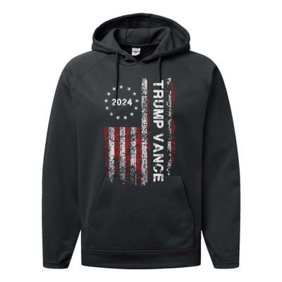 Trump Vance 2024 Us Flag Vintage Election President 2024 Performance Fleece Hoodie