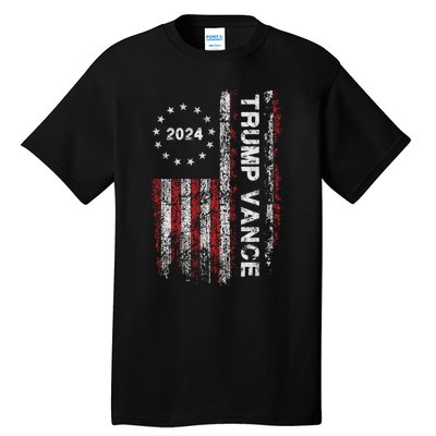 Trump Vance 2024 Us Flag Vintage Election President 2024 Tall T-Shirt