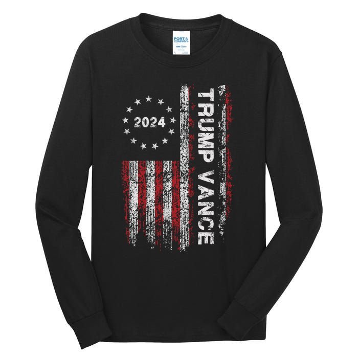 Trump Vance 2024 Us Flag Vintage Election President 2024 Tall Long Sleeve T-Shirt