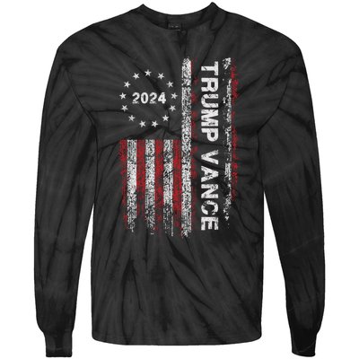 Trump Vance 2024 Us Flag Vintage Election President 2024 Tie-Dye Long Sleeve Shirt