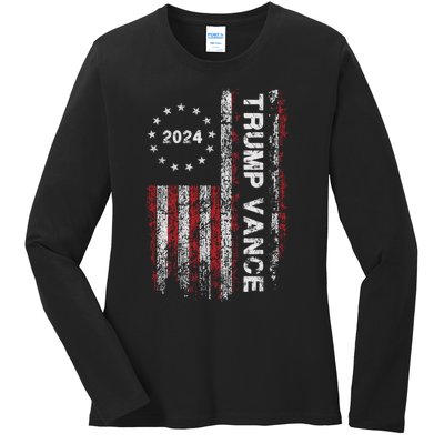 Trump Vance 2024 Us Flag Vintage Election President 2024 Ladies Long Sleeve Shirt