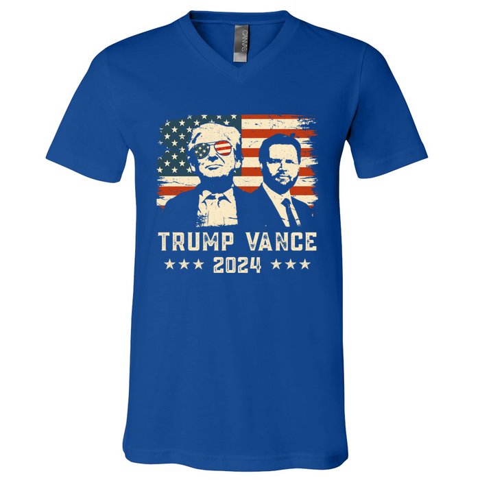 Trump Vance 2024 Flag Patriotic Republican 45 47 Trump Vance Great Gift V-Neck T-Shirt