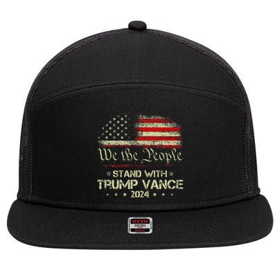 Trump Vance 2024 Vote Trump Retro Vintage Usa Flag Style 7 Panel Mesh Trucker Snapback Hat