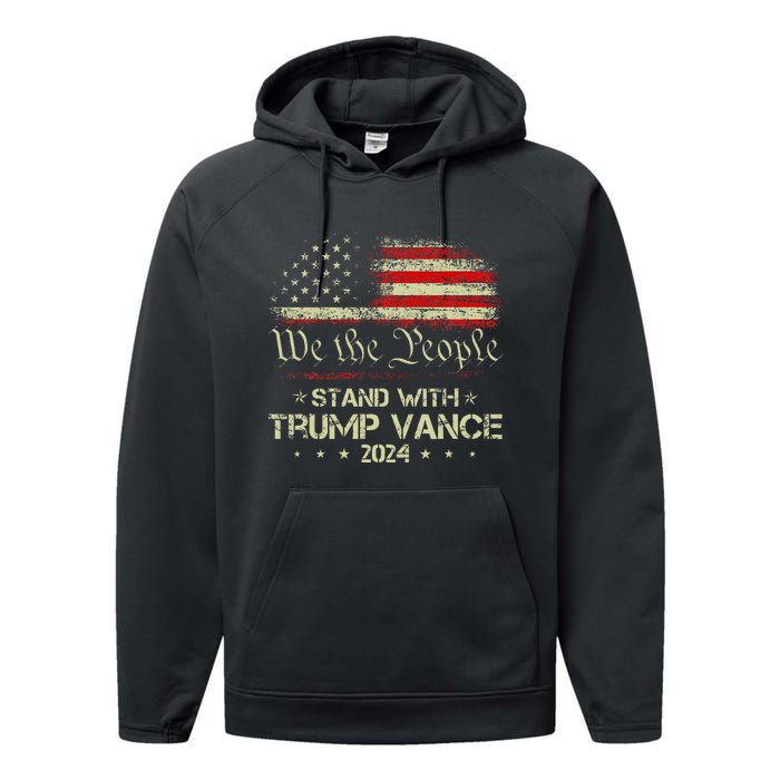 Trump Vance 2024 Vote Trump Retro Vintage Usa Flag Style Performance Fleece Hoodie