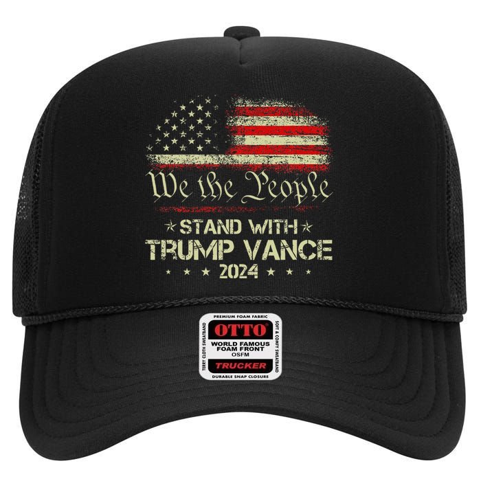 Trump Vance 2024 Vote Trump Retro Vintage Usa Flag Style High Crown Mesh Back Trucker Hat