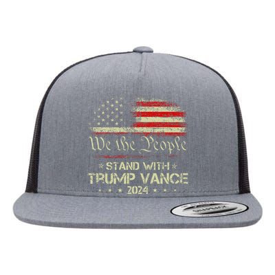 Trump Vance 2024 Vote Trump Retro Vintage Usa Flag Style Flat Bill Trucker Hat