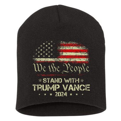 Trump Vance 2024 Vote Trump Retro Vintage Usa Flag Style Short Acrylic Beanie