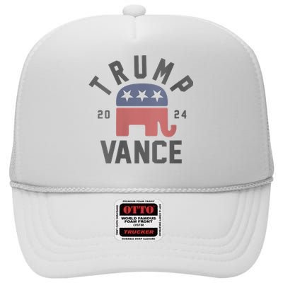 Trump Vance 2024 President Trump Supporter Re Election High Crown Mesh Back Trucker Hat