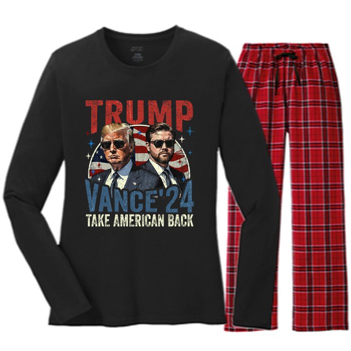 Trump Vance 2024 Donald Trump J.D. Vance Take America Back Women's Long Sleeve Flannel Pajama Set 