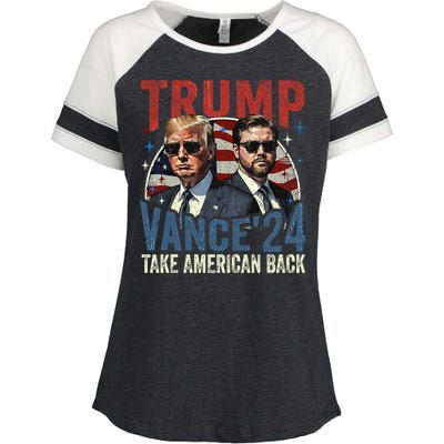 Trump Vance 2024 Donald Trump J.D. Vance Take America Back Enza Ladies Jersey Colorblock Tee