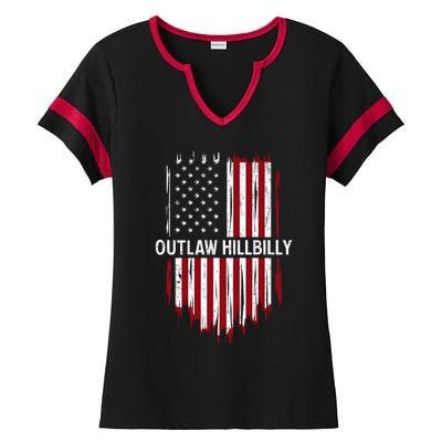 Trump Vance 2024 J D Vance Outlaw Hillbilly American Flag Funny Gift Ladies Halftime Notch Neck Tee