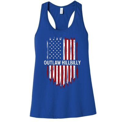 Trump Vance 2024 J D Vance Outlaw Hillbilly American Flag Funny Gift Women's Racerback Tank