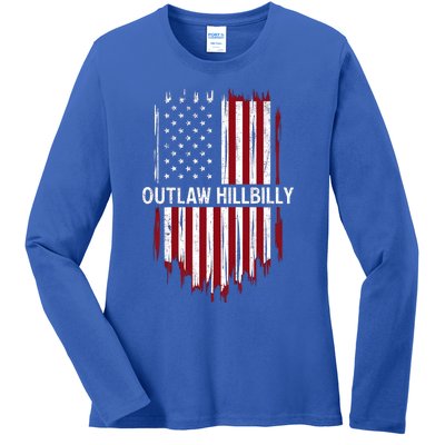 Trump Vance 2024 J D Vance Outlaw Hillbilly American Flag Funny Gift Ladies Long Sleeve Shirt