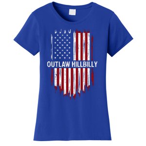 Trump Vance 2024 J D Vance Outlaw Hillbilly American Flag Funny Gift Women's T-Shirt