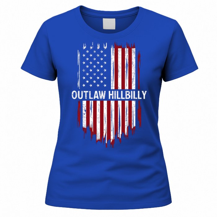 Trump Vance 2024 J D Vance Outlaw Hillbilly American Flag Funny Gift Women's T-Shirt