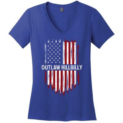 Trump Vance 2024 J D Vance Outlaw Hillbilly American Flag Funny Gift Women's V-Neck T-Shirt