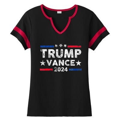 Trump Vance 2024 Us Flag Vintage Election President 2024 Gift Ladies Halftime Notch Neck Tee