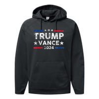 Trump Vance 2024 Us Flag Vintage Election President 2024 Gift Performance Fleece Hoodie