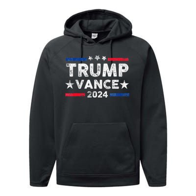 Trump Vance 2024 Us Flag Vintage Election President 2024 Gift Performance Fleece Hoodie