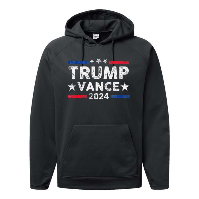 Trump Vance 2024 Us Flag Vintage Election President 2024 Gift Performance Fleece Hoodie