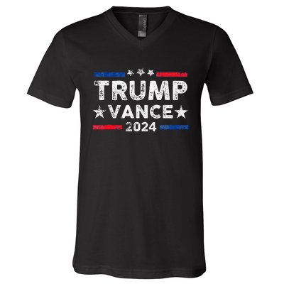 Trump Vance 2024 Us Flag Vintage Election President 2024 Gift V-Neck T-Shirt