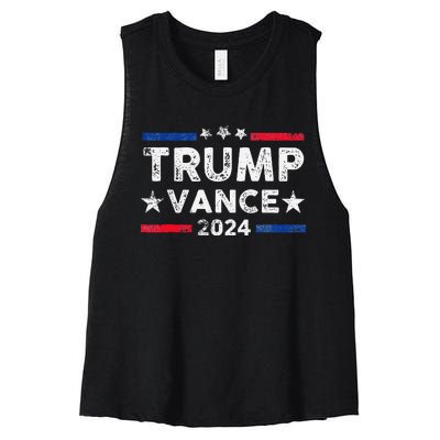 Trump Vance 2024 Us Flag Vintage Election President 2024 Gift Women's Racerback Cropped Tank