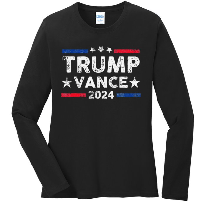 Trump Vance 2024 Us Flag Vintage Election President 2024 Gift Ladies Long Sleeve Shirt