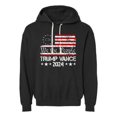 Trump Vance 2024 President Trump Usa Flag Election Garment-Dyed Fleece Hoodie