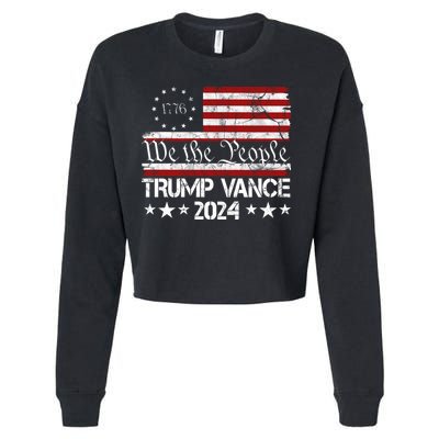 Trump Vance 2024 President Trump Usa Flag Election Cropped Pullover Crew