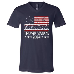 Trump Vance 2024 President Trump Usa Flag Election V-Neck T-Shirt