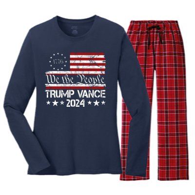 Trump Vance 2024 President Trump Usa Flag Election Women's Long Sleeve Flannel Pajama Set 