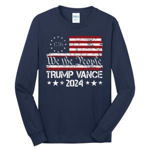 Trump Vance 2024 President Trump Usa Flag Election Tall Long Sleeve T-Shirt