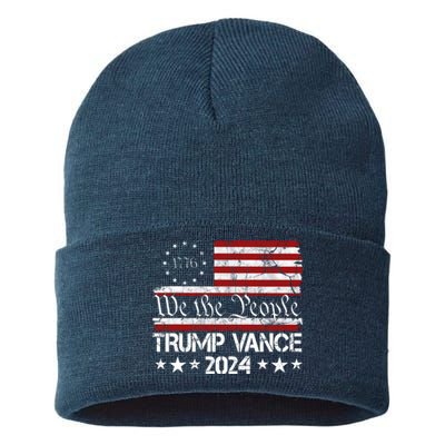 Trump Vance 2024 President Trump Usa Flag Election Sustainable Knit Beanie