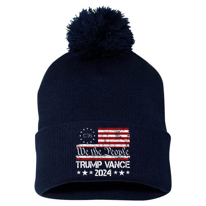 Trump Vance 2024 President Trump Usa Flag Election Pom Pom 12in Knit Beanie