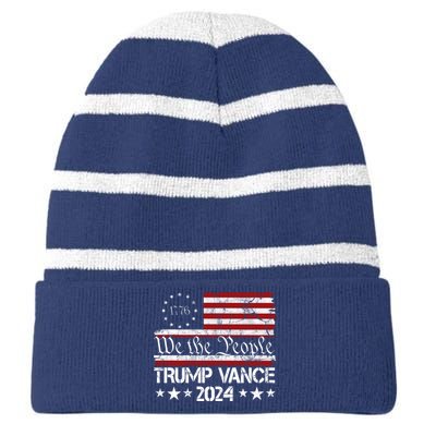 Trump Vance 2024 President Trump Usa Flag Election Striped Beanie with Solid Band