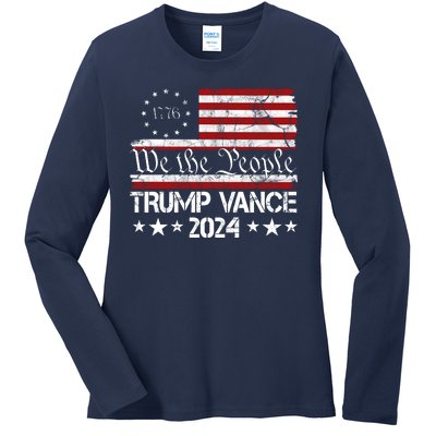 Trump Vance 2024 President Trump Usa Flag Election Ladies Long Sleeve Shirt